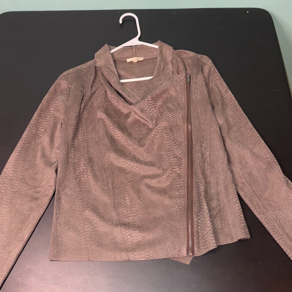 Mystree Taupe snake design zip up scarf jacket - Picture 6 of 10